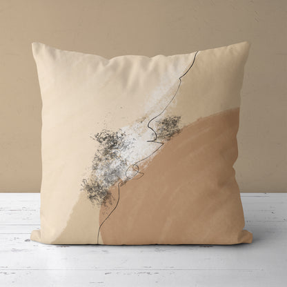 Painted Beige Abstract Scandinavian Throw Pillow