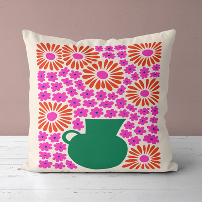 Pink Eclectic Floral Throw Pillow