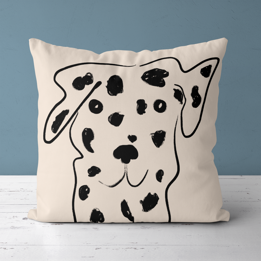 Dalmatian Dog Black Line Art Beige Throw Pillow HypeSheriff Europe