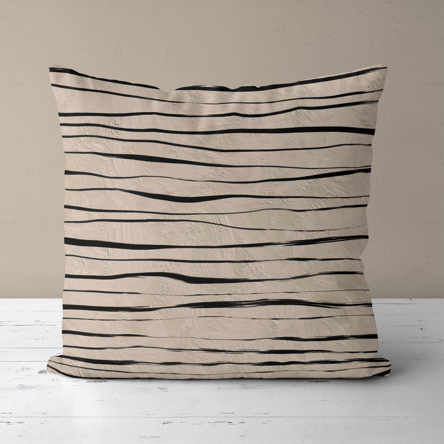 Beige Decorative Throw Pillow with Black Line Art
