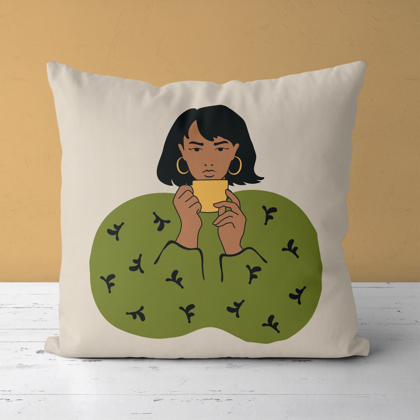 Sofia with a Cup of Tea Throw Pillow