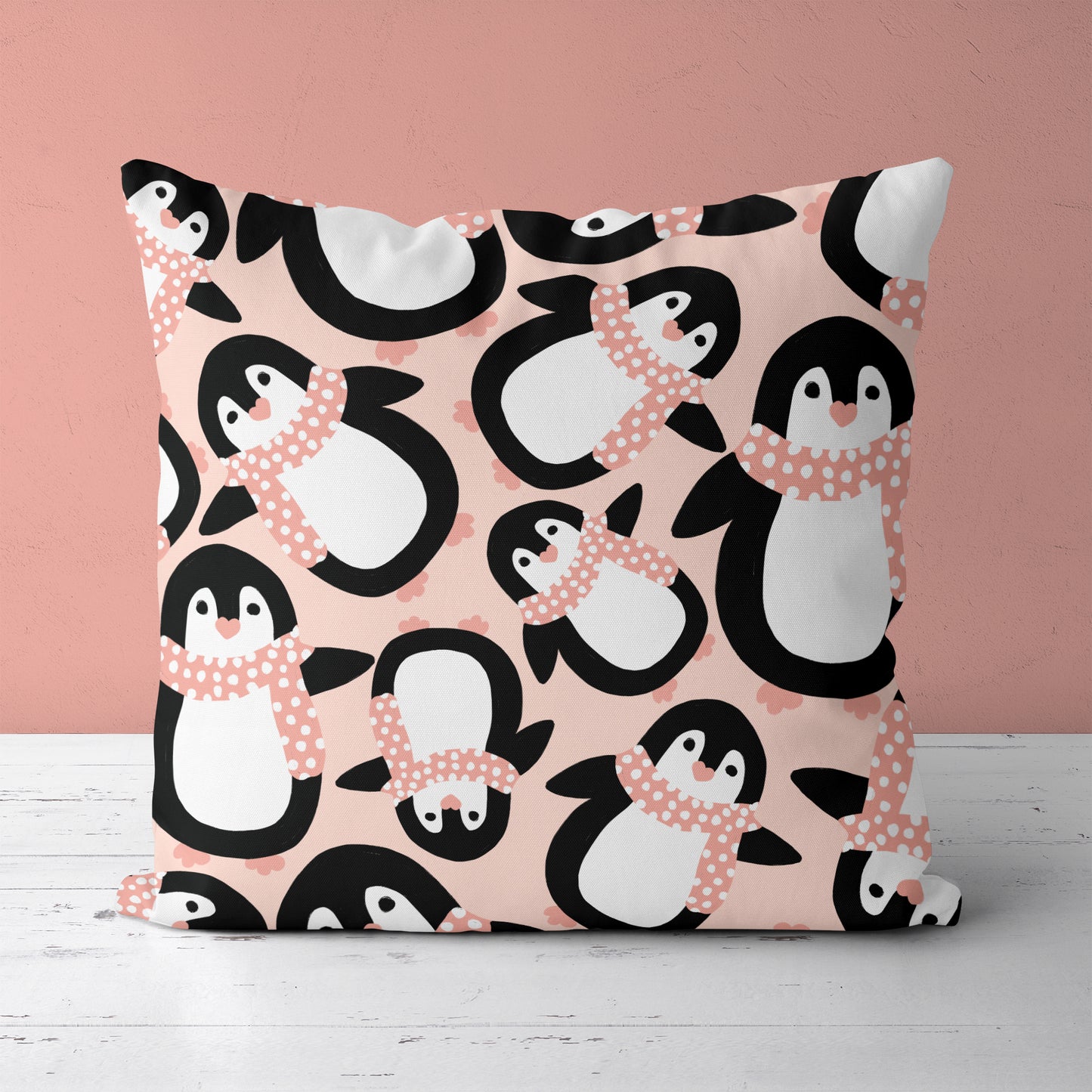 Pink Penguins Animal Pattern Nursery Room Decor Throw Pillow