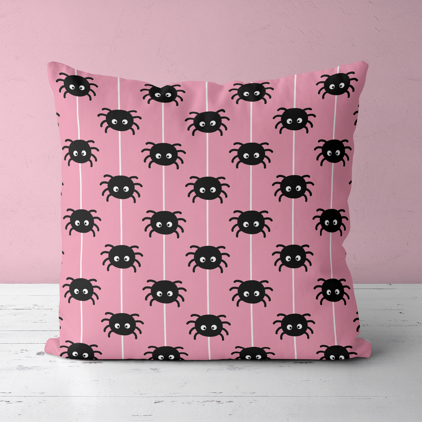 Pink Throw Pillow with Little Cute Spiders