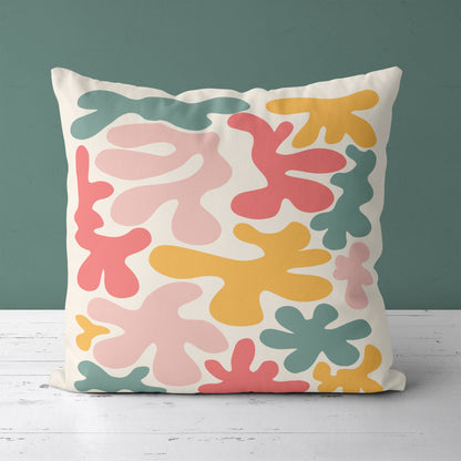 Colorful Throw Pillow with Abstract Botanical Shapes