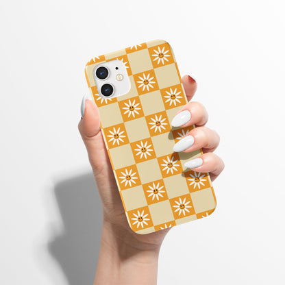 Retro Yellow Checkboard with Flowers iPhone Case