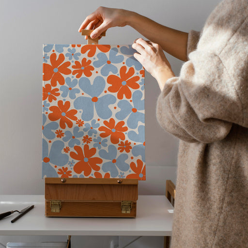 Blue&Orange Retro Flowers Canvas Print