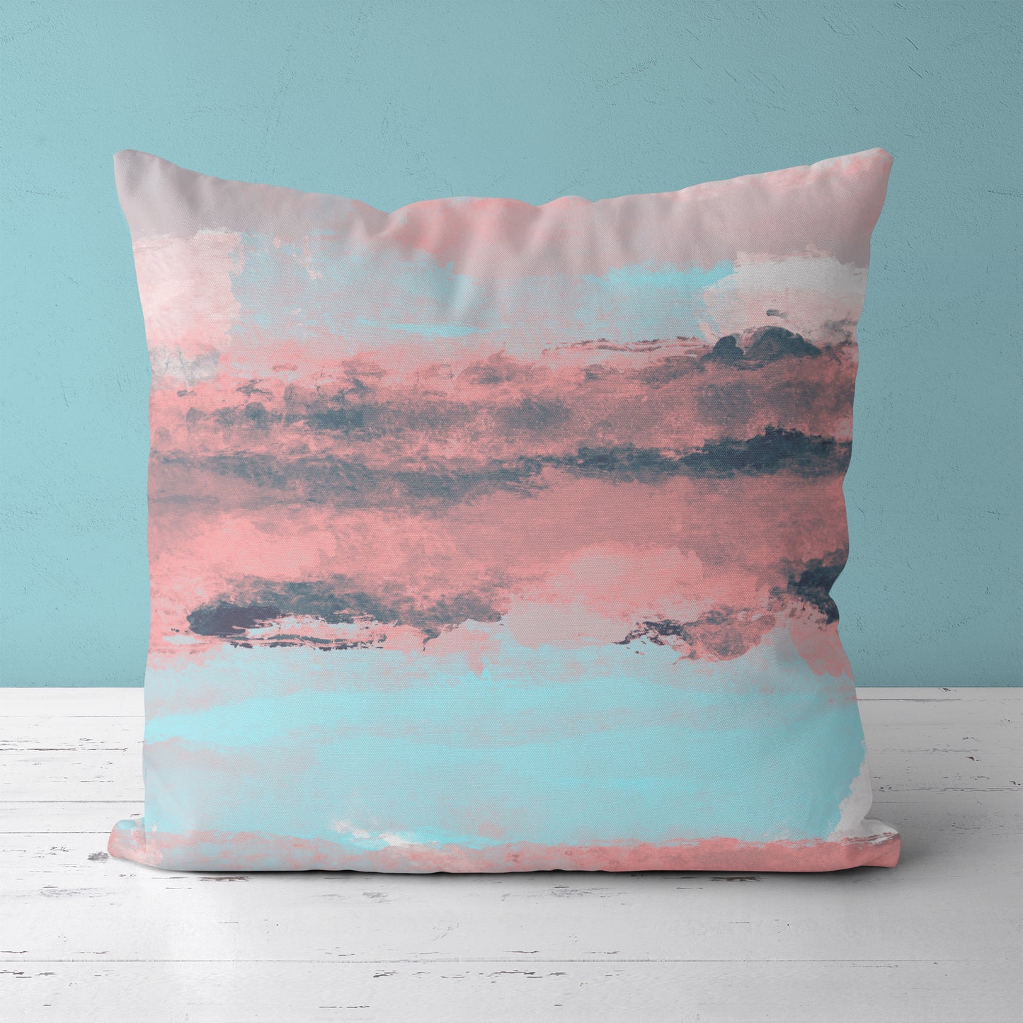 Morning Sky Blue Pink Abstract Painting Art Throw Pillow