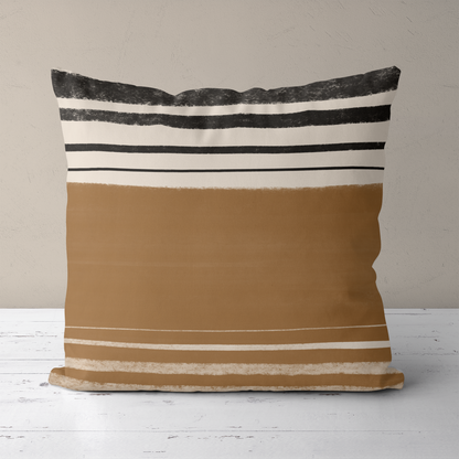 Beige Brown Striped Minimalist Throw Pillow