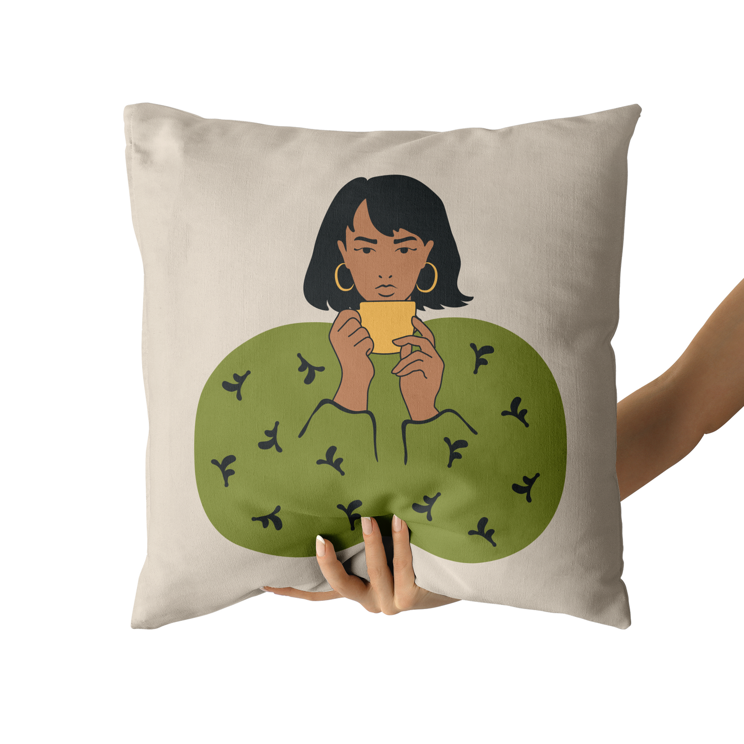 Sofia with a Cup of Tea Throw Pillow