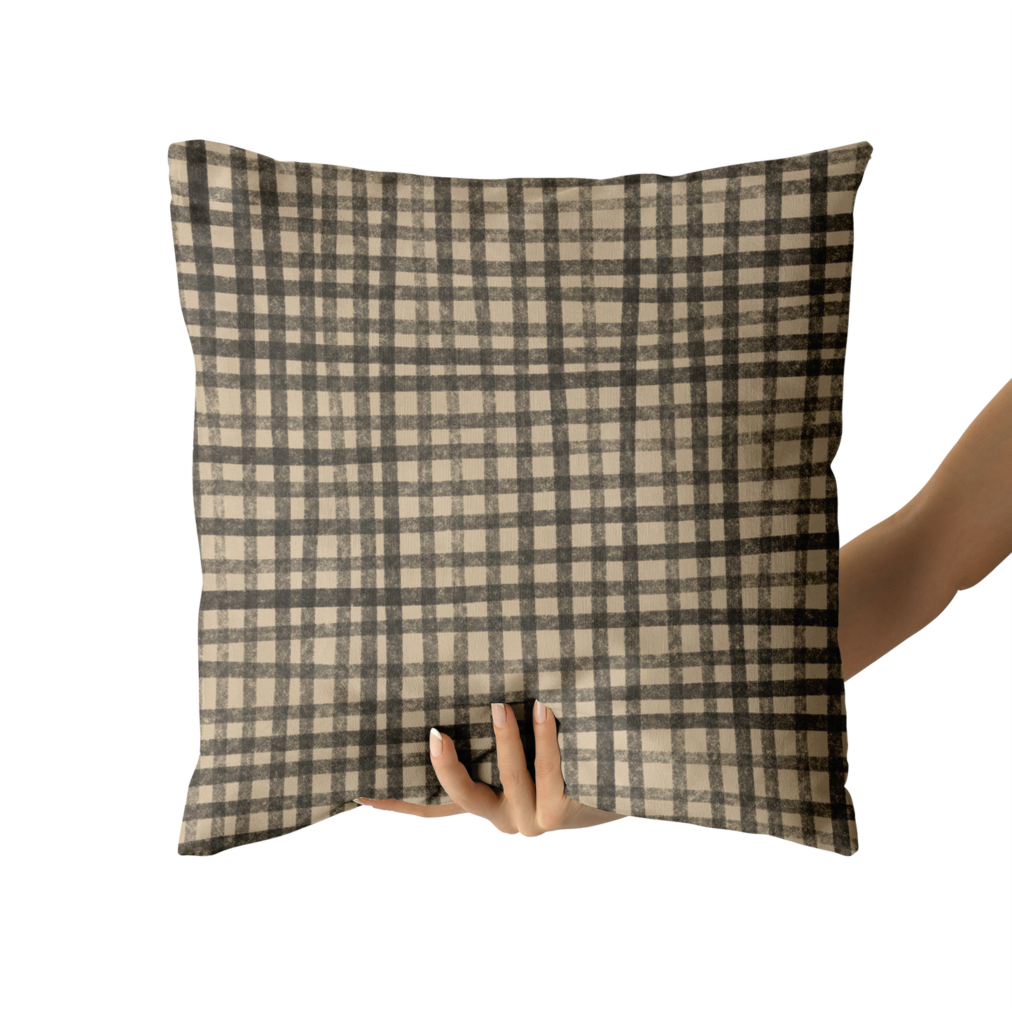 Vintage Rustic Beige Checkered Throw Pillow