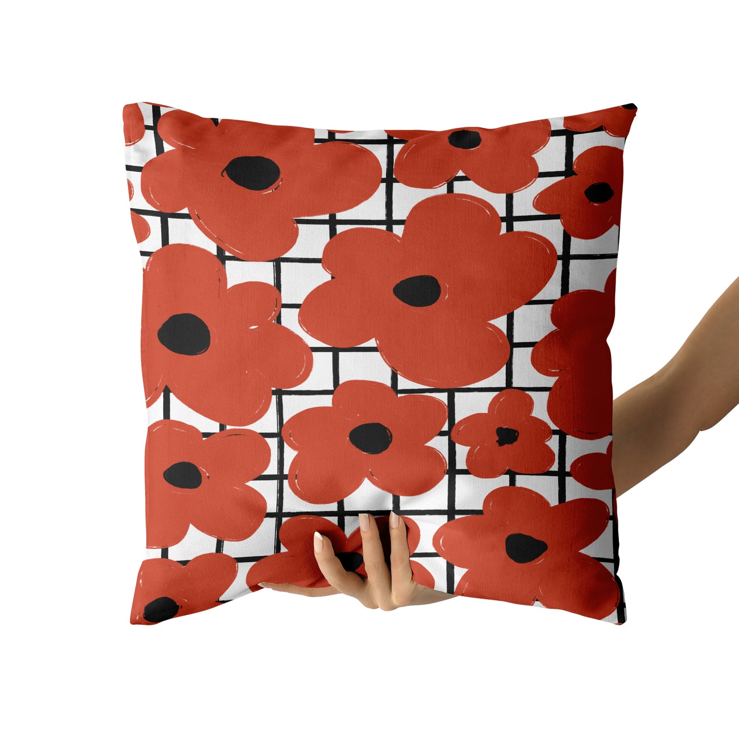 Retro Poppies Flowers 50s 60s Throw Pillow