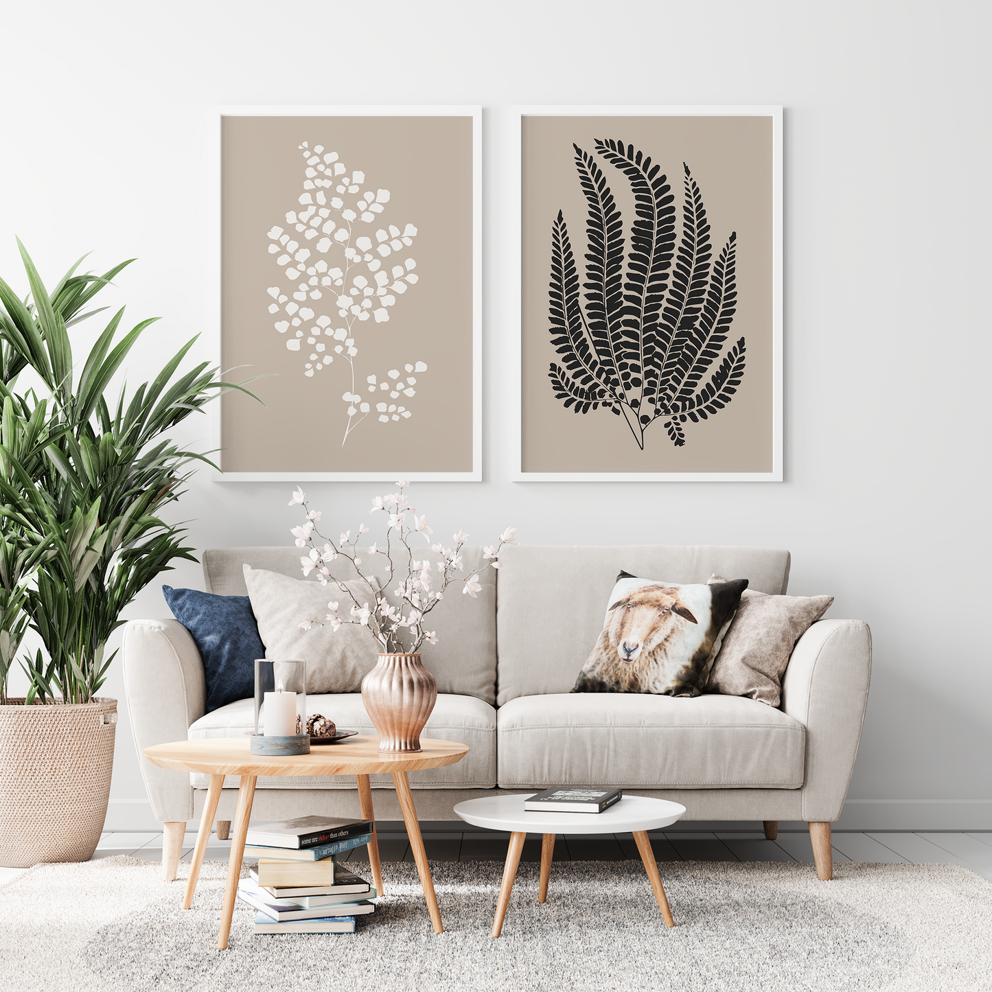 Set of 2 Boho Beige Botanical Posters