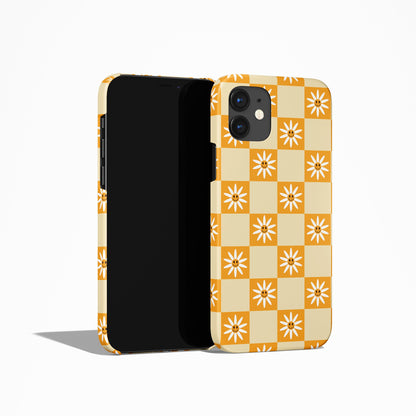 Retro Yellow Checkboard with Flowers iPhone Case