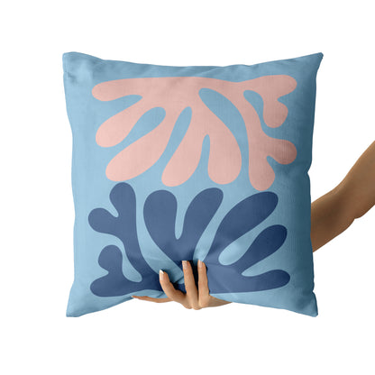 Blue Throw Pillow with Nature Shapes