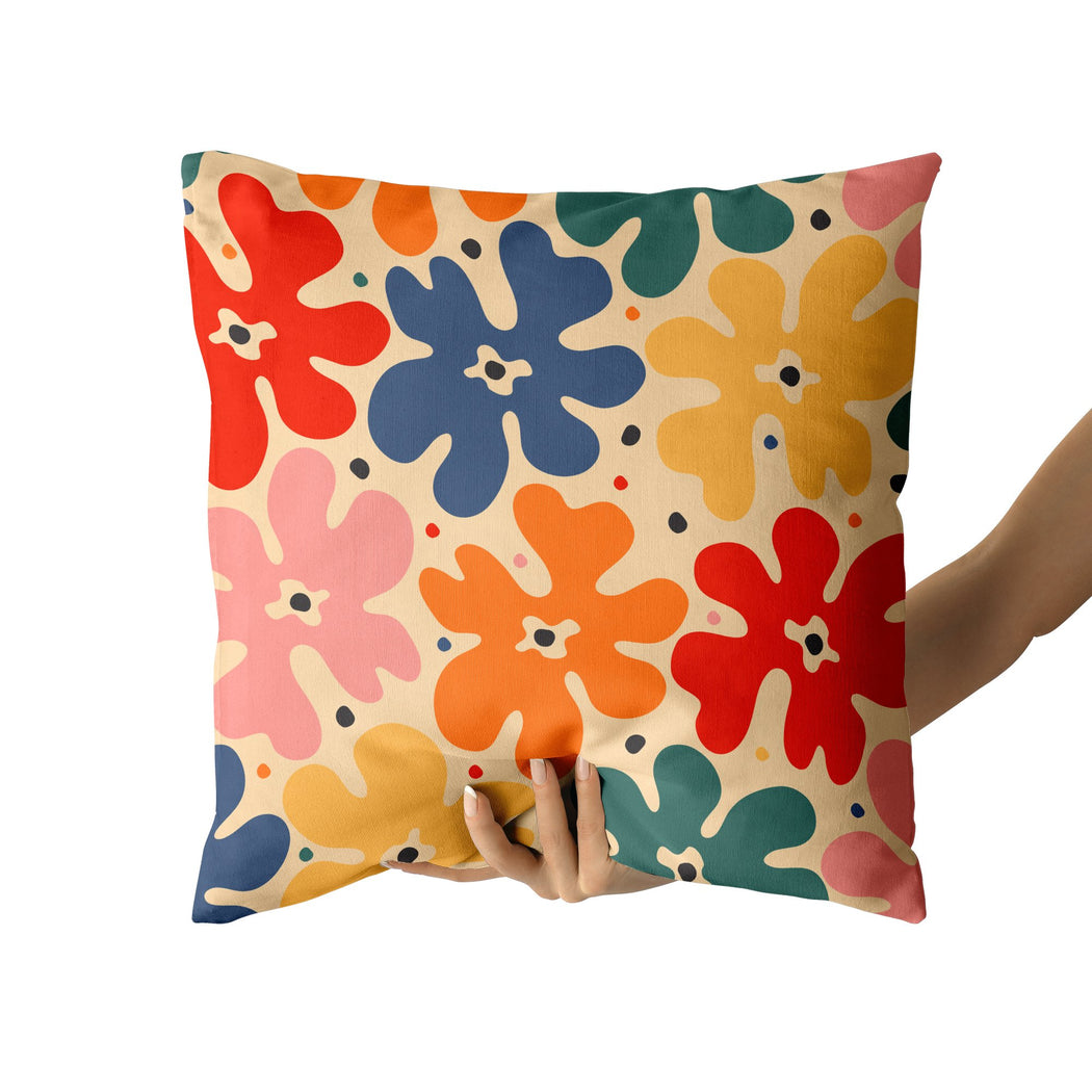 Throw Pillow with Retro Flowers