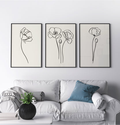 Set of 3 Minimalist Floral Prints