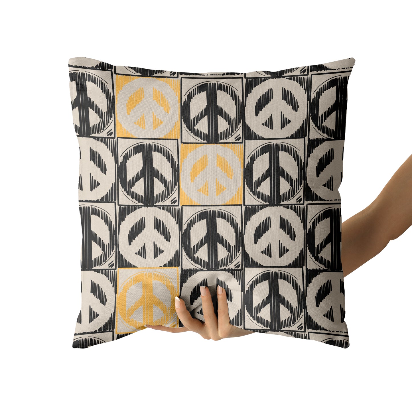 Checkboard with Handdrawn Peace Symbol Throw Pillow