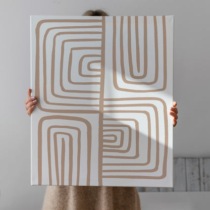 Beige Abstract Line Art Canvas Print