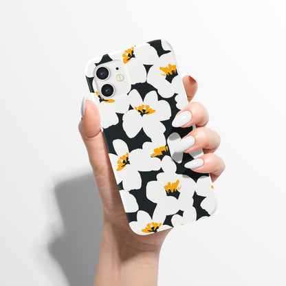 White Flowers with Black Background iPhone Case