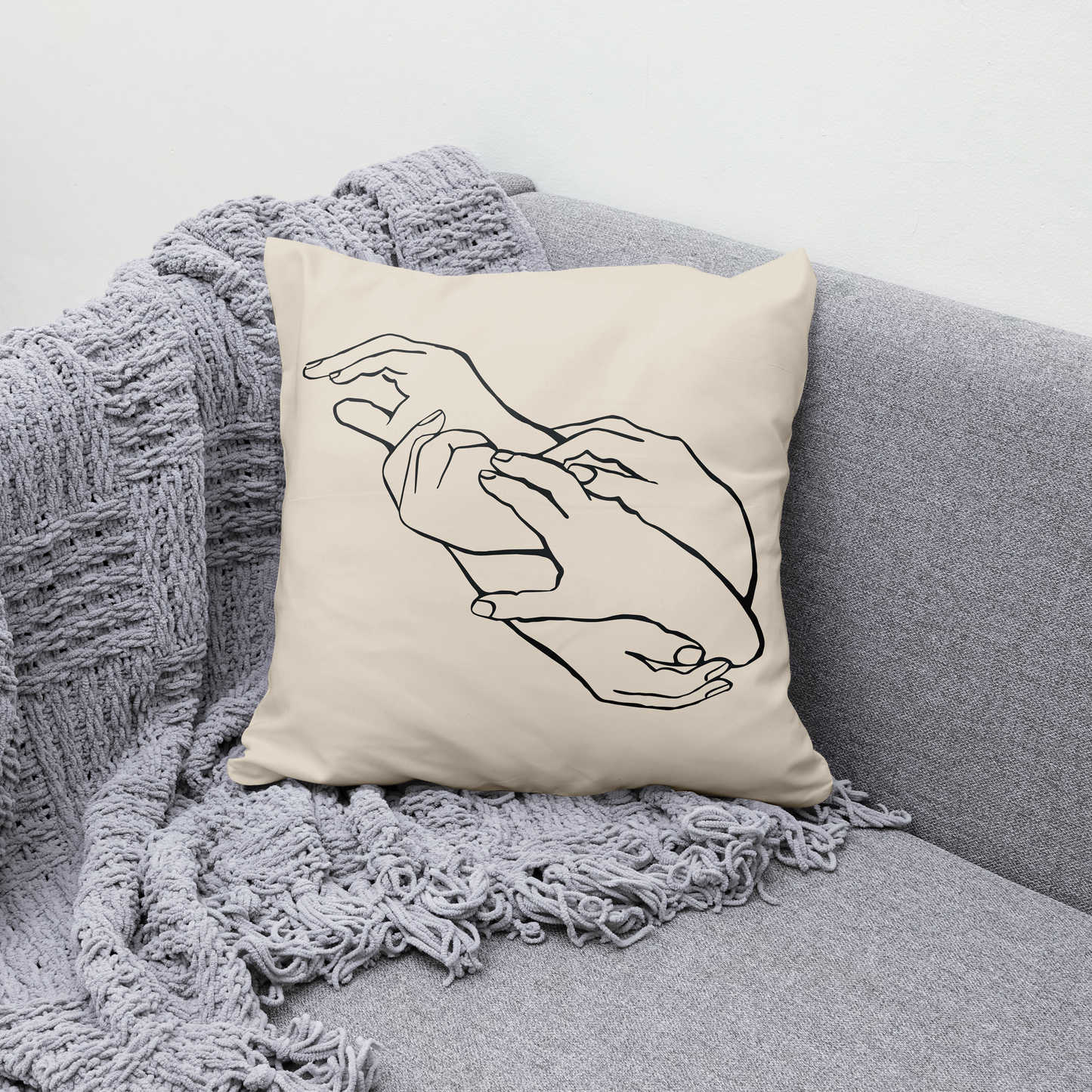 Hands Line Art Throw Pillow