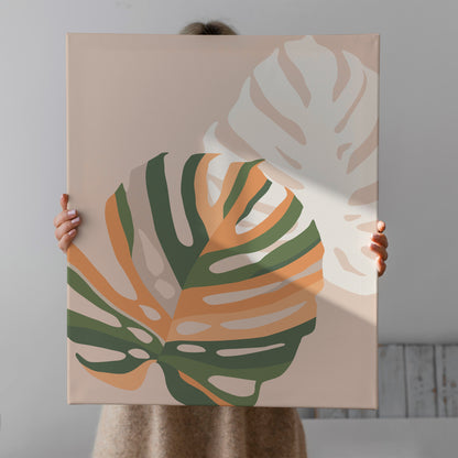 Beige Monstera Leaf Canvas Print