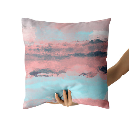 Morning Sky Blue Pink Abstract Painting Art Throw Pillow