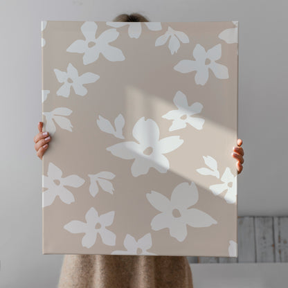 Beige White Floral Canvas Print