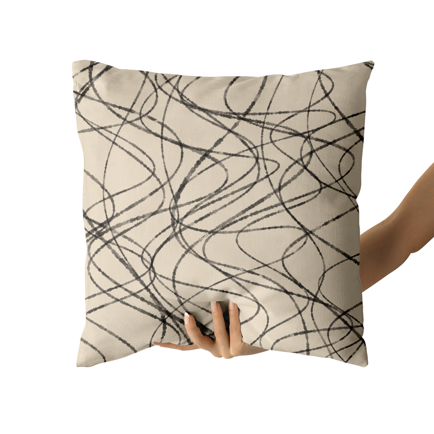 Beige Line Art Painted Scandinavian Throw Pillow