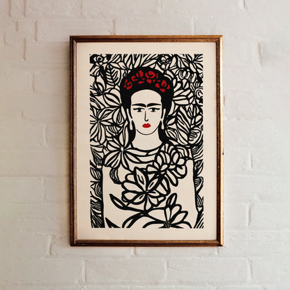 Frida Khalo Floral B&W Poster