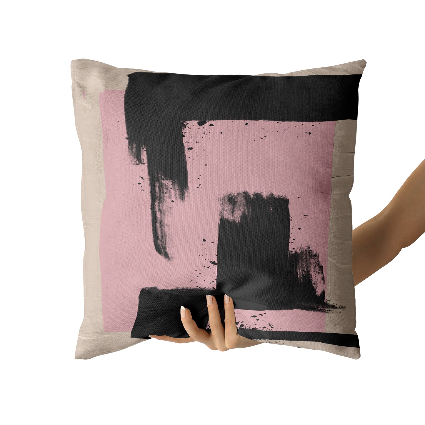 Pink with Black Brush Throw Pillow