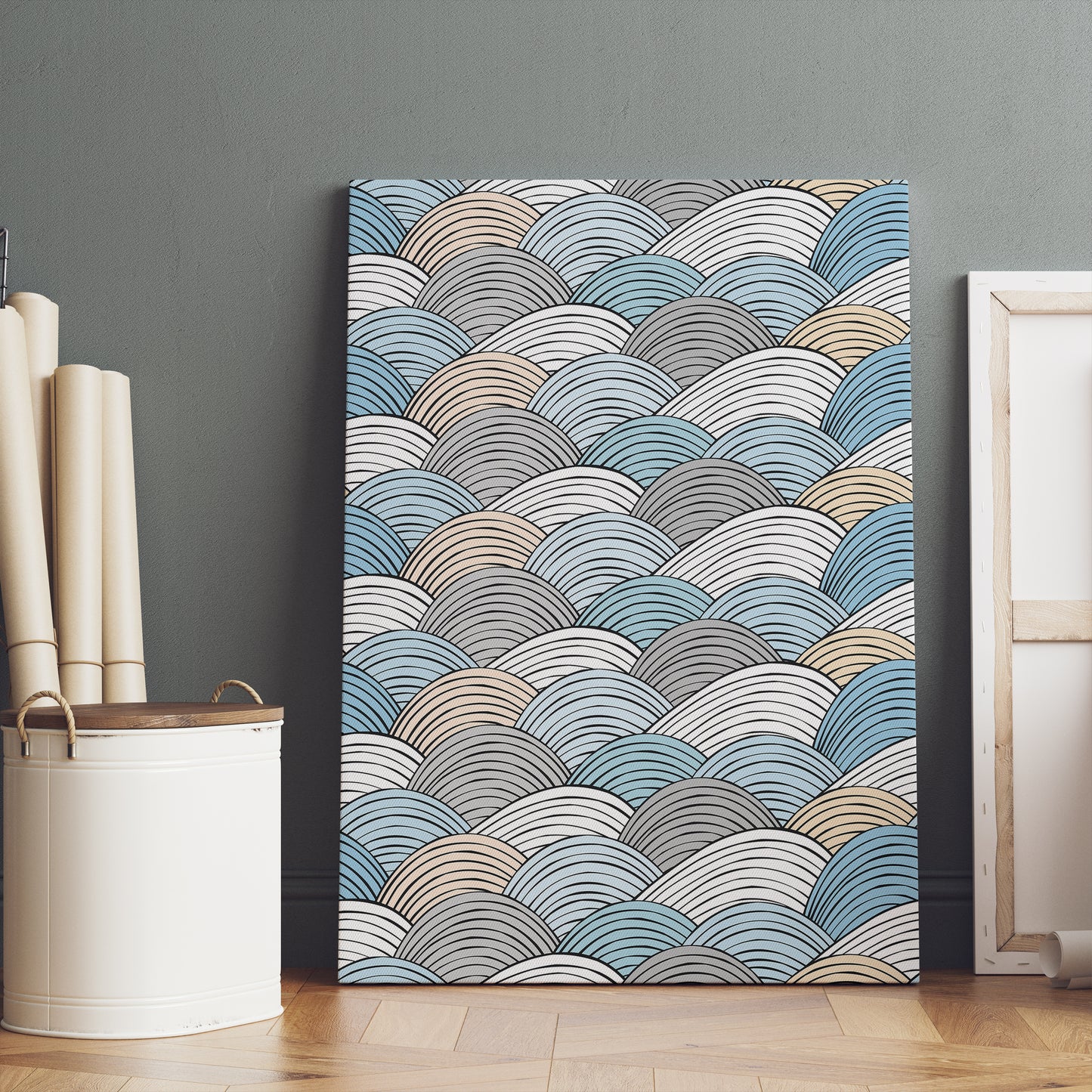 Blue Boho Wave Pattern Canvas Print