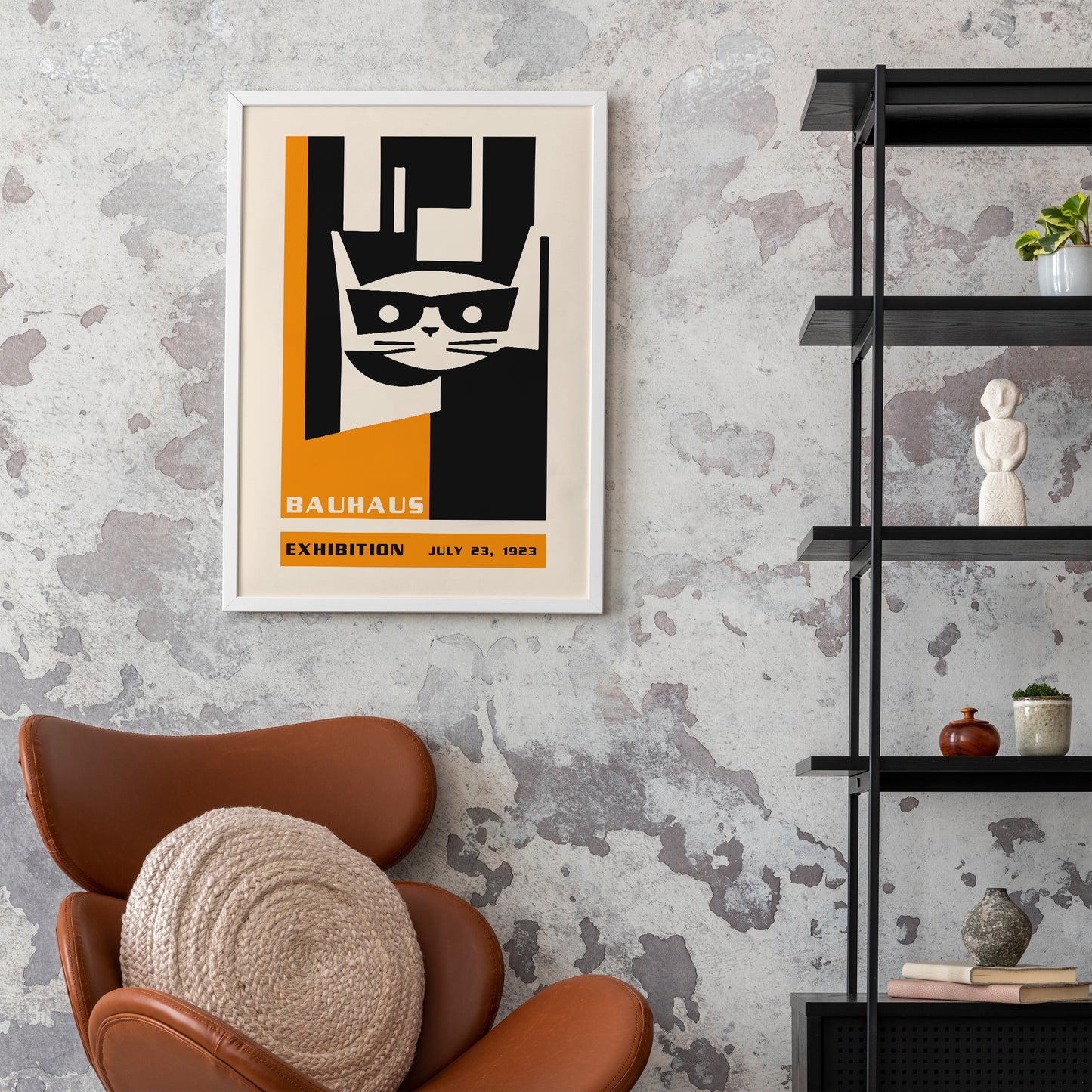 Yellow Bauhaus Retro Cat Poster