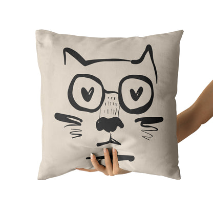 Funny Nerd Cat Drawing Throw Pillow