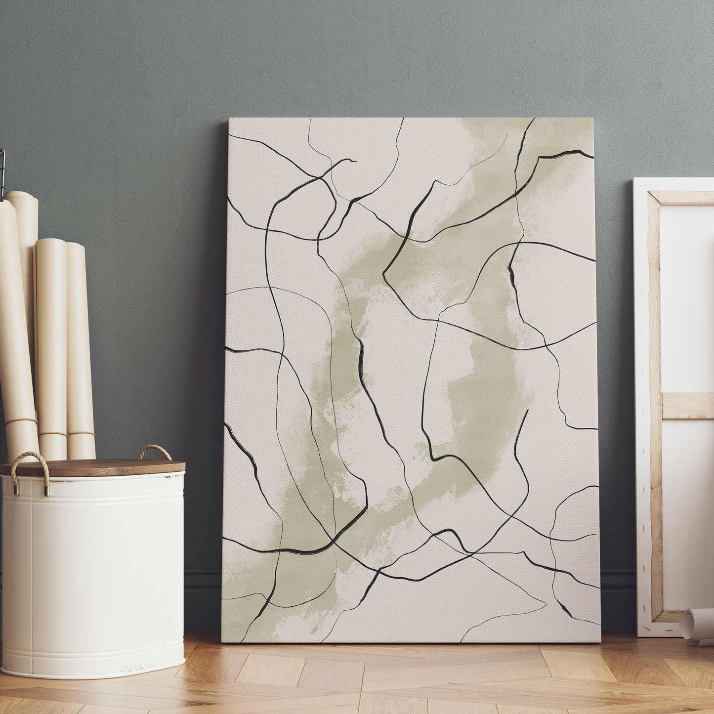 Modern Beige Line Art Canvas Print