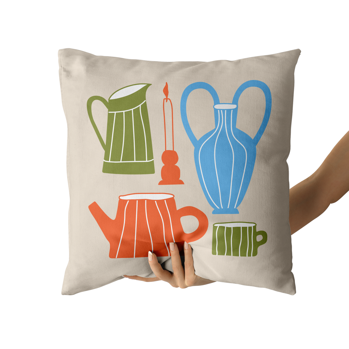 Kitchen Decor Pots Illustration Throw Pillow