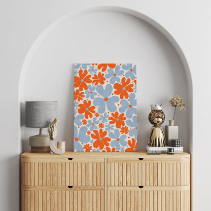 Blue&Orange Retro Flowers Canvas Print