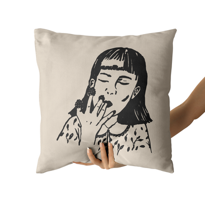 Cute Girl with Raspberries Throw Pillow