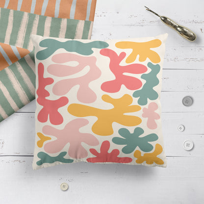 Colorful Throw Pillow with Abstract Botanical Shapes