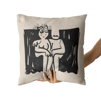 Handdrawn Funny Couple Portrait Throw Pillow