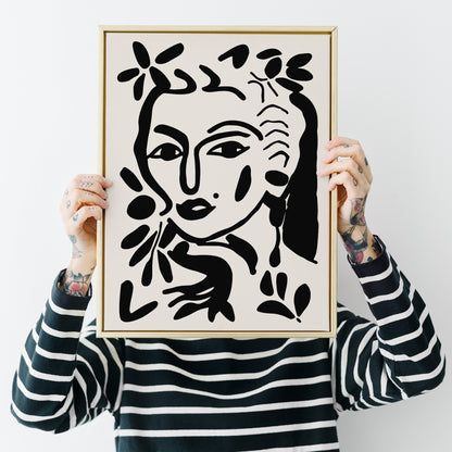 Black Ink Portrait of Woman Poster