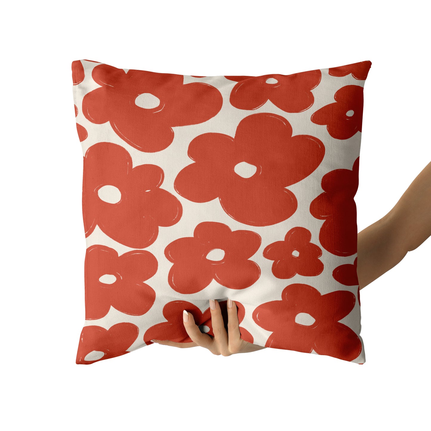 Red Flowers Retro 50s 60s Throw Pillow