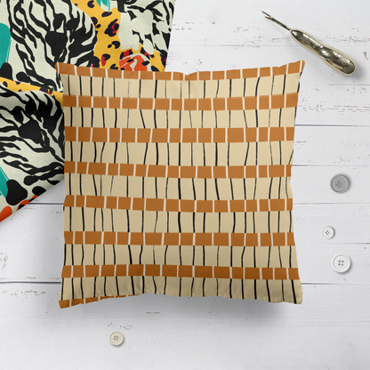 Rustic Beige Line Art Pattern Throw Pillow