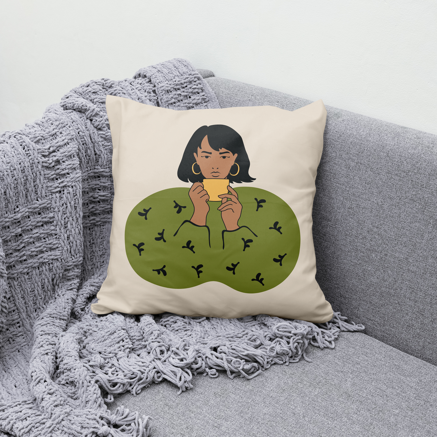 Sofia with a Cup of Tea Throw Pillow