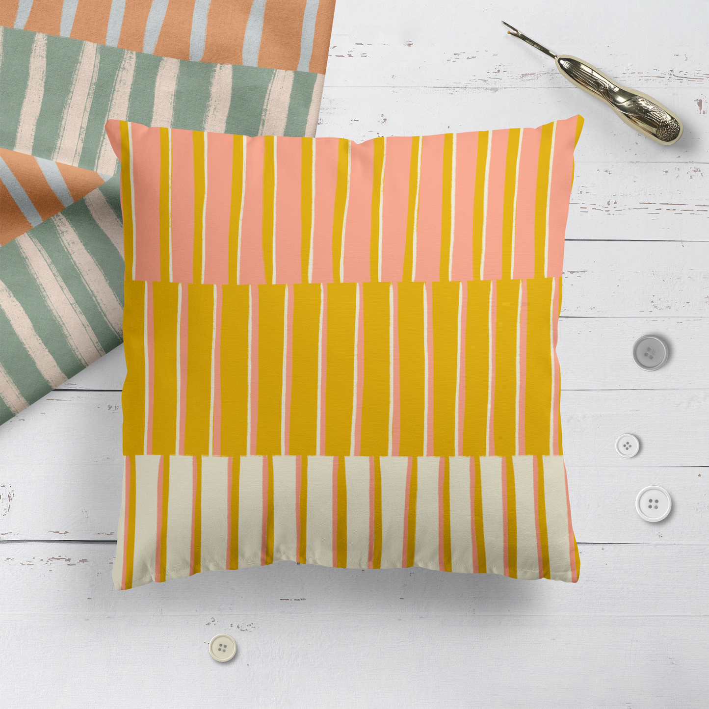 Summer Striped Beach House Throw Pillow