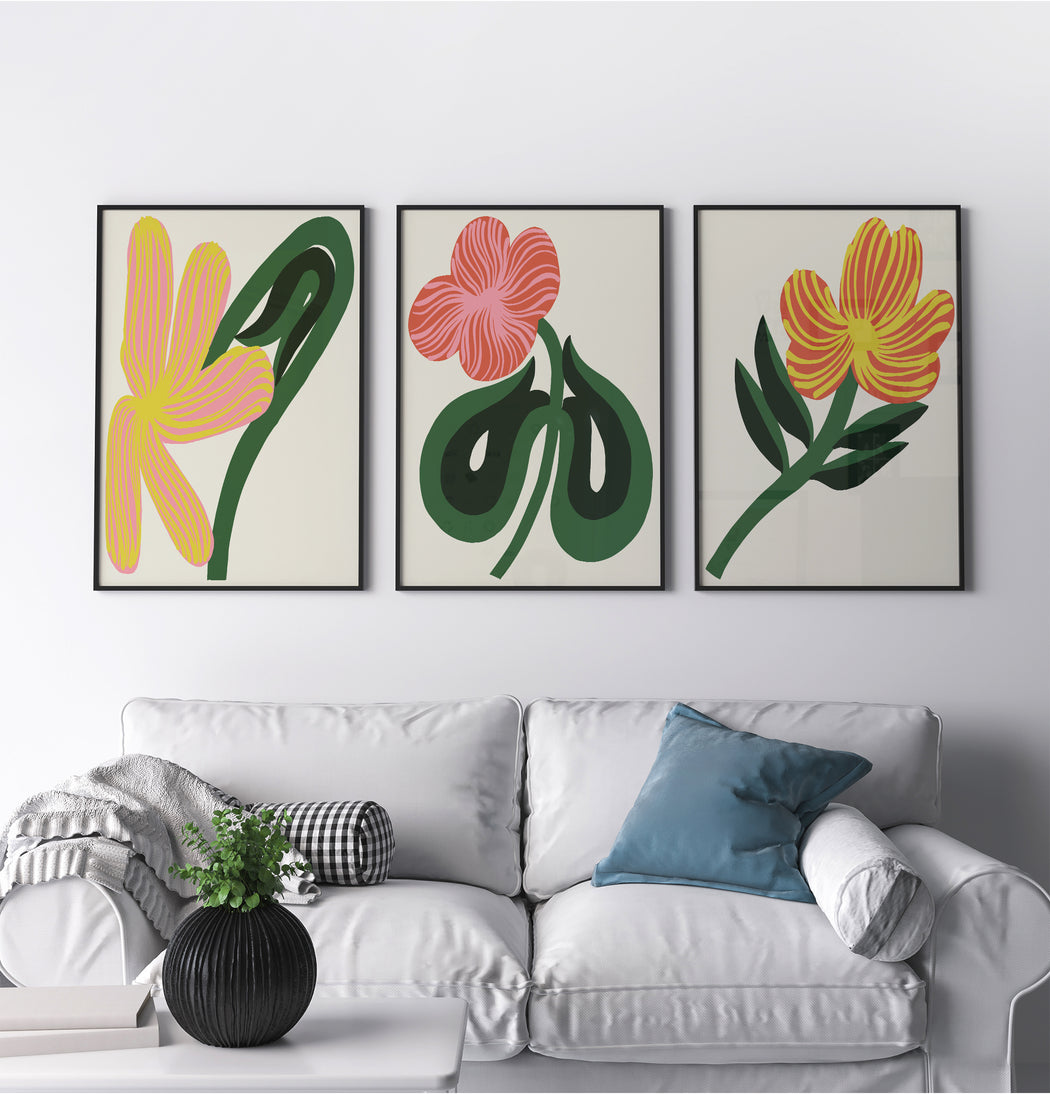 Set of 3 Colorful Flowers Prints