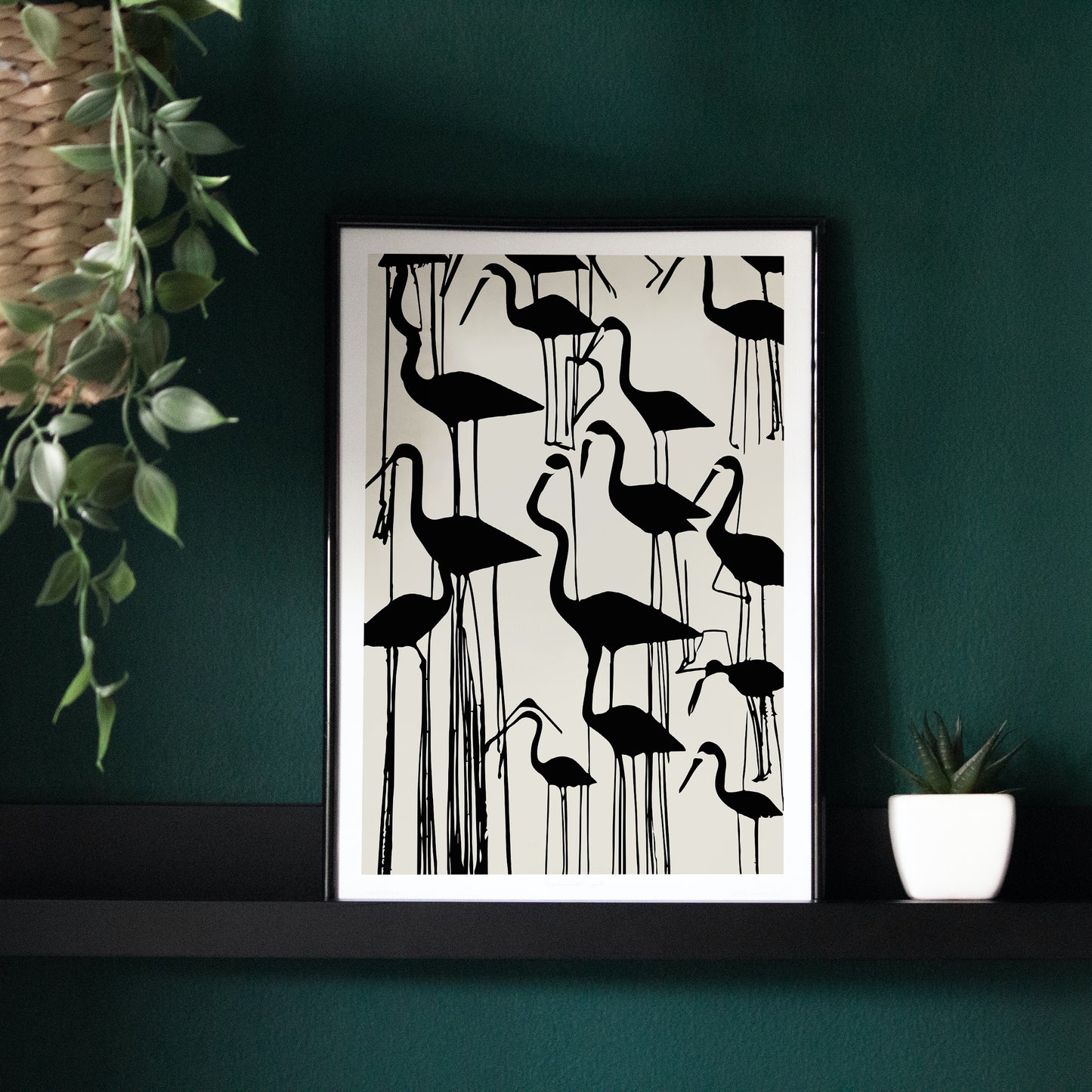 Abstract Black Ink Cranes Poster