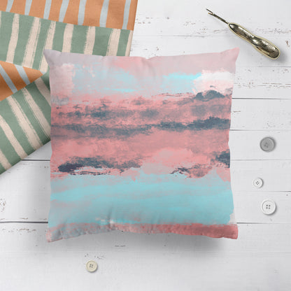 Morning Sky Blue Pink Abstract Painting Art Throw Pillow