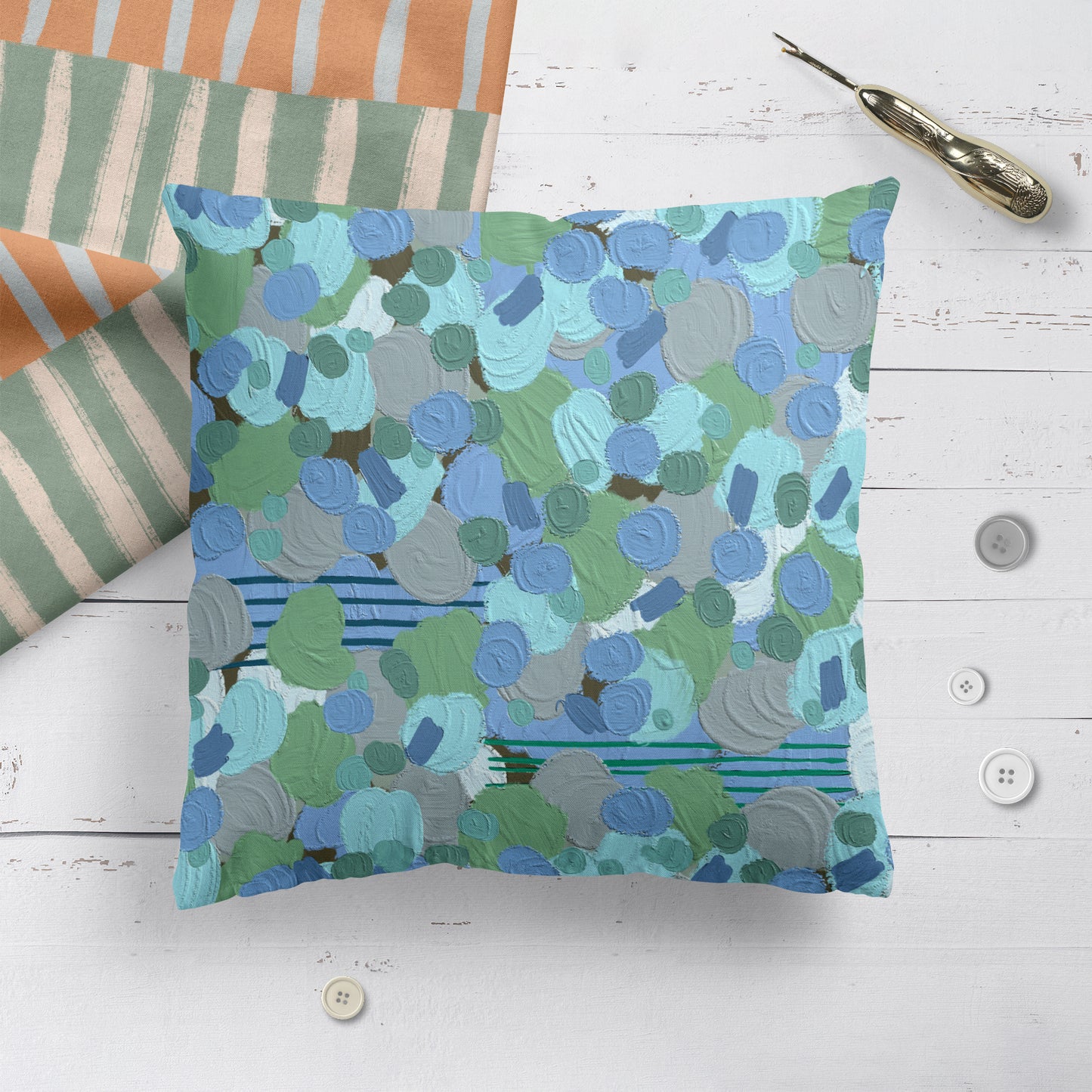Painted Blue Impressionism Throw Pillow