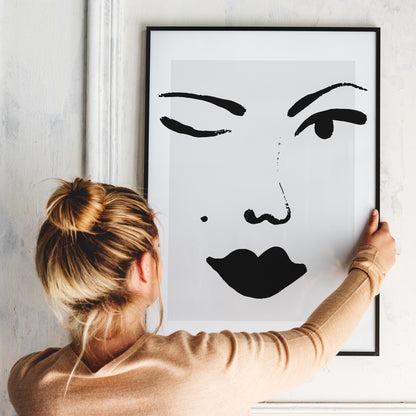 Black Ink Woman Cute Face Poster