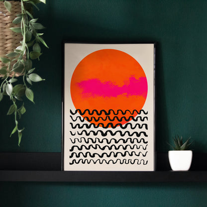 Mid Century Modern Pink Sun Poster